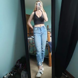 Cropped Black Wrap/Surplice Top